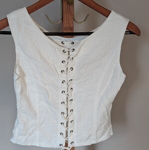 Women’s White Lace-Up Embroidered Medieval Corset